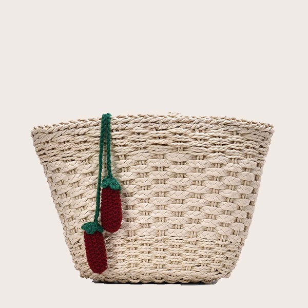 

Drawstring Decor Braided Crossbody Bag, Beige