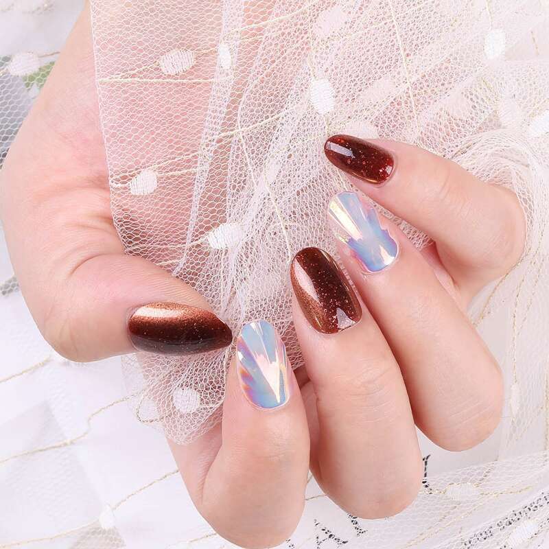 

30pcs Glitter Fake Nail With 1pc Nail File & 1pc Tape, Red