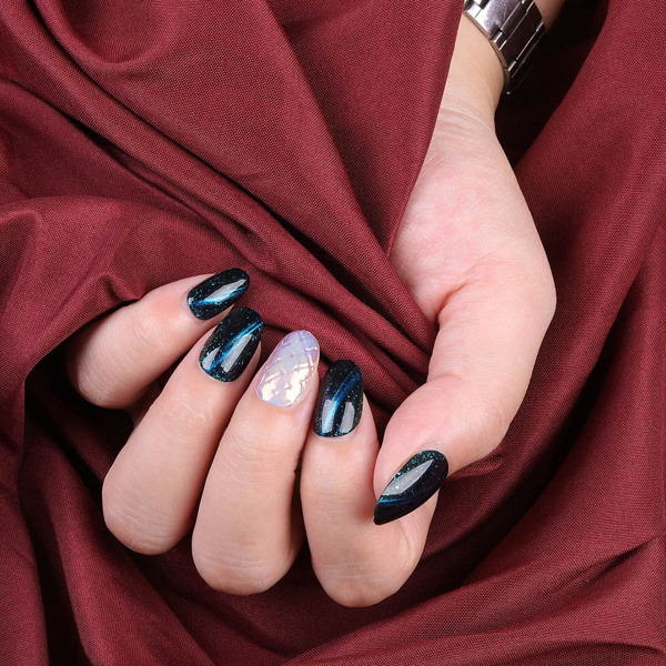 

Блестящие нкладные ногти 30шт с пилочкой для ногтей 1шт и лентой 1шт, Синий