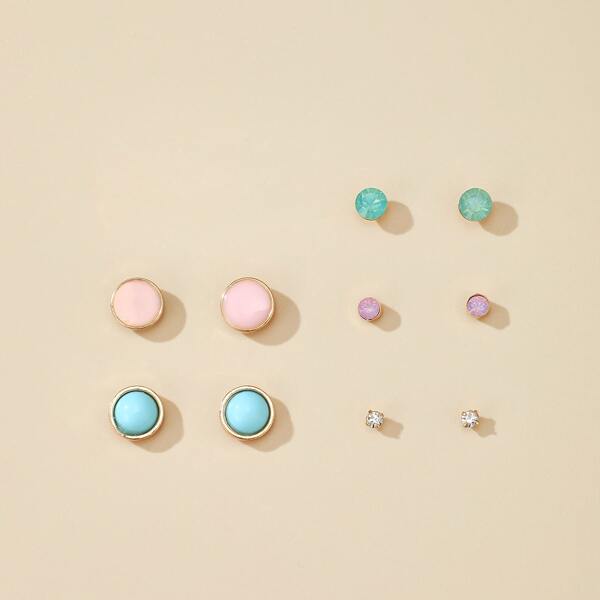

5pairs Rhinestone Engraved Stud Earrings, Multicolor