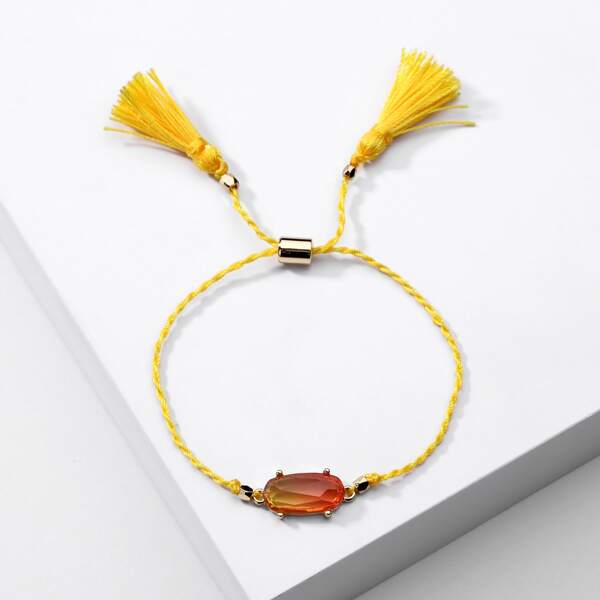 

Gemstone Engraved Tassel Decor Bracelet, Yellow