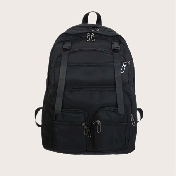 

Release Buckle Decor Large Capacity Backpack, Black