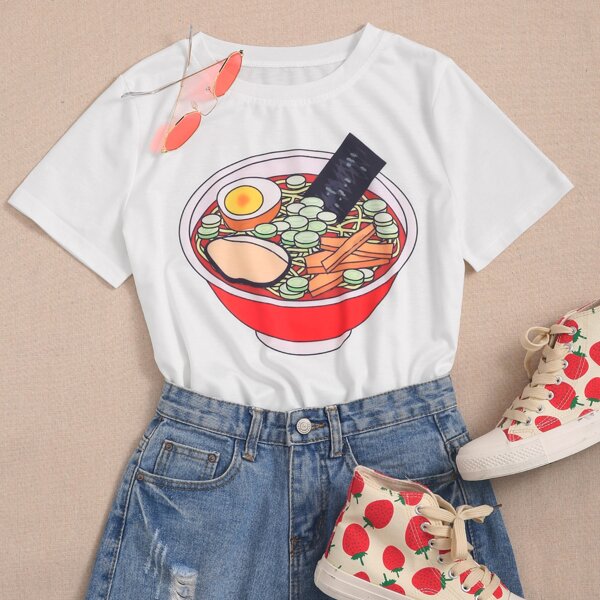 

Cartoon Graphic Short Sleeve Tee, White