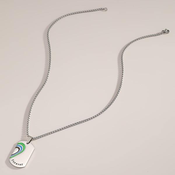

Letter Engraved Geometric Charm Necklace, Silver