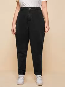 SHEIN Frenchy Plus Pocket Side Mom Jeans - Black - View 1