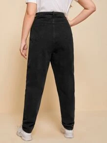 SHEIN Frenchy Plus Pocket Side Mom Jeans - Black - View 2