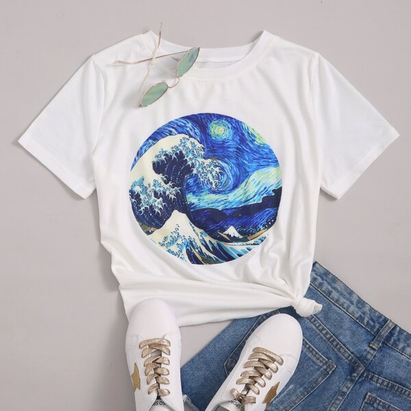 

Белый Графический Повседневный Футболки