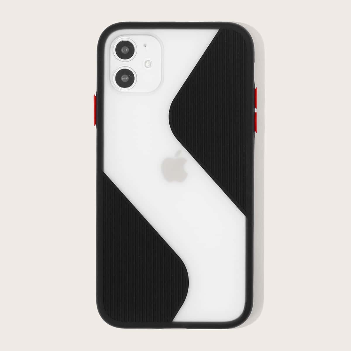 

1pc Colorblock iPhone Case, Black clear