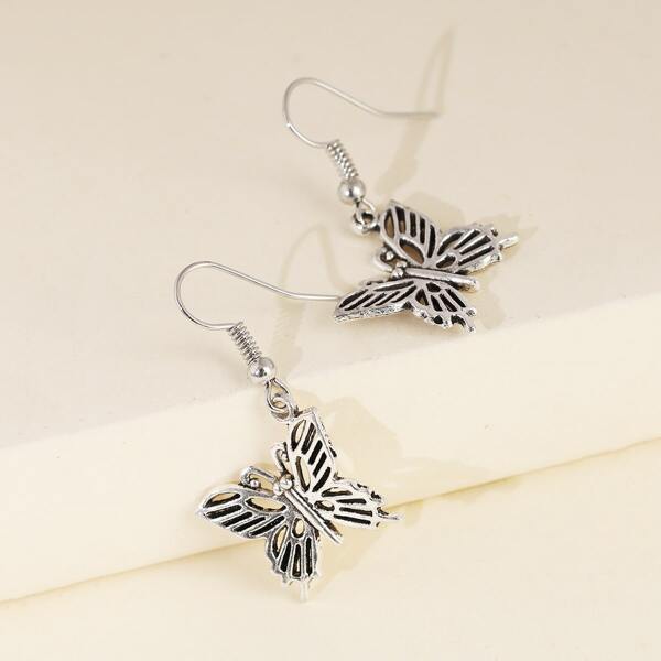 

Butterfly Charm Drop Earrings, Silver