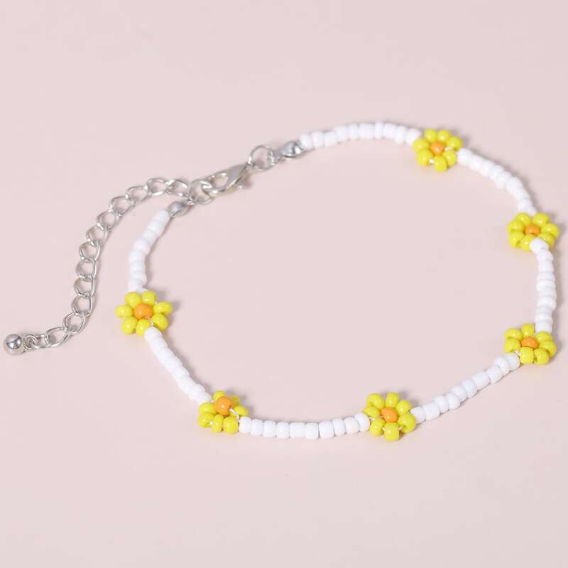 

Bead Flower Decor Anklet, Yellow