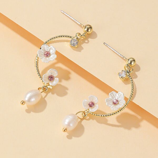 

Faux Pearl & Floral Decor Drop Earrings, Multicolor