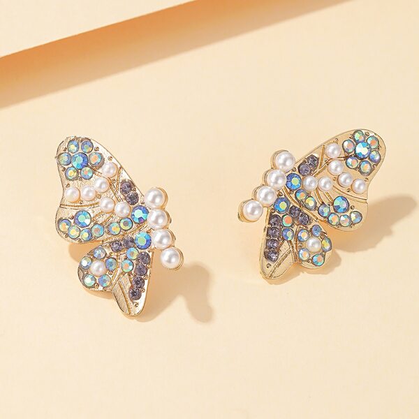

Faux Pearl Decor Butterfly Stud Earrings, Multicolor