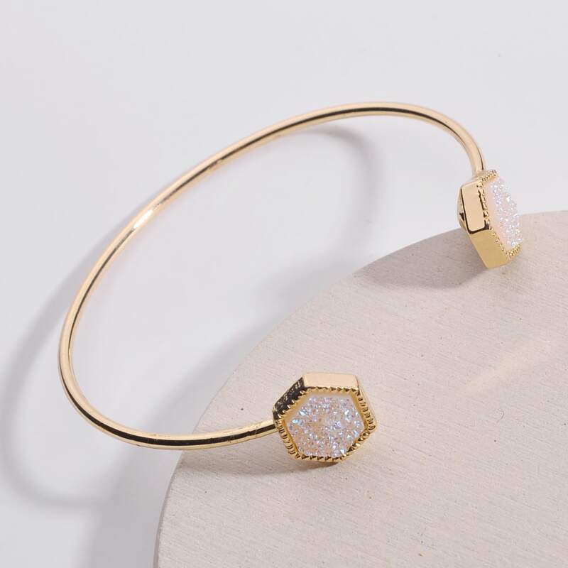 

Hexagon Decor Cuff Bracelet, White