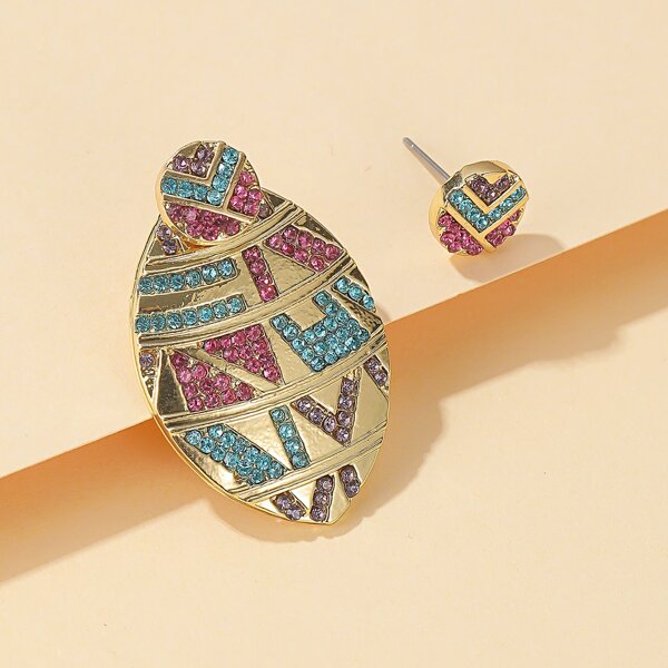

Rhinestone Engraved Mismatched Earrings, Multicolor