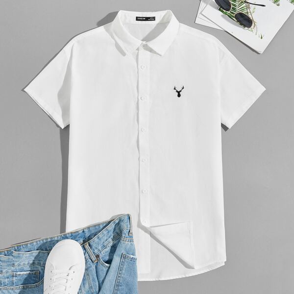

Men Elk Embroidered Shirt, White