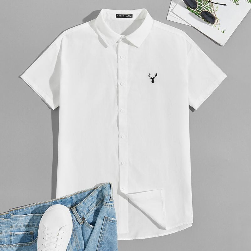 

Guys Elk Embroidered Shirt, White