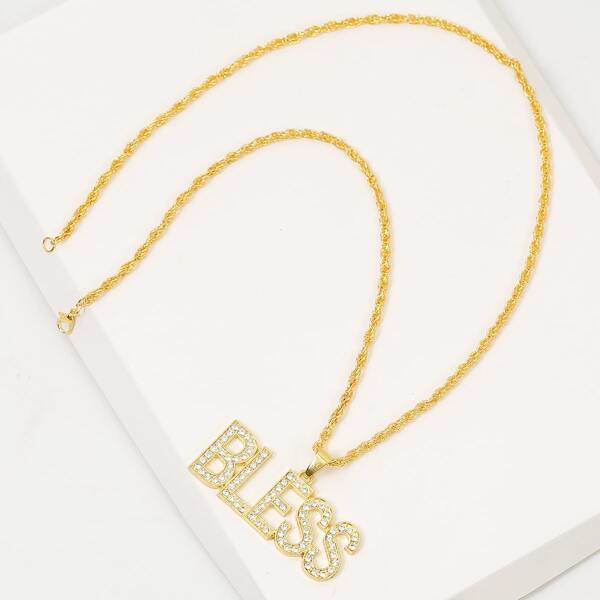 

Rhinestone Letter Charm Necklace, Gold