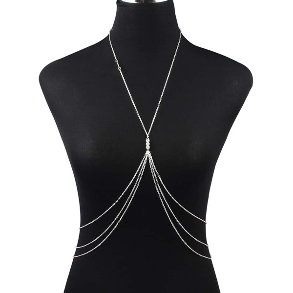 

Faux Pearl Decor Body Chain, Silver