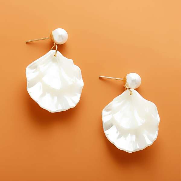 

Girls Shell Charm Drop Earrings, White