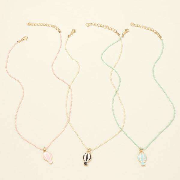

3pcs Girls Hot Air Balloon Charm Necklace, Multicolor