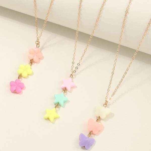

3pcs Girls Star Charm Necklace, Multicolor
