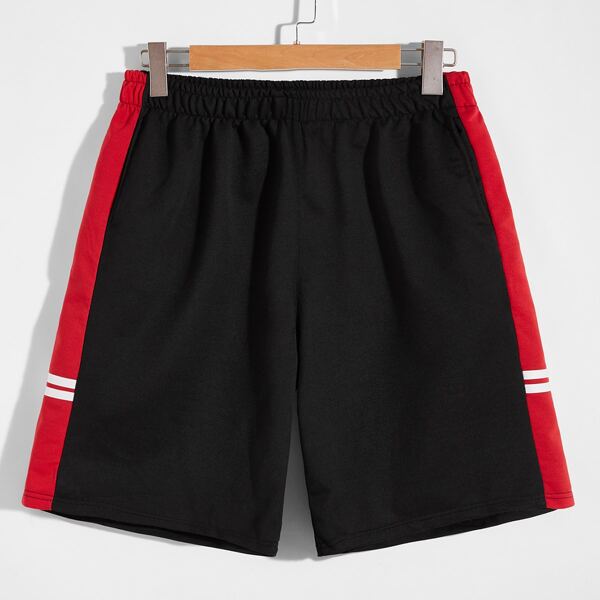 

Men Contrast Panel Striped Shorts, Black