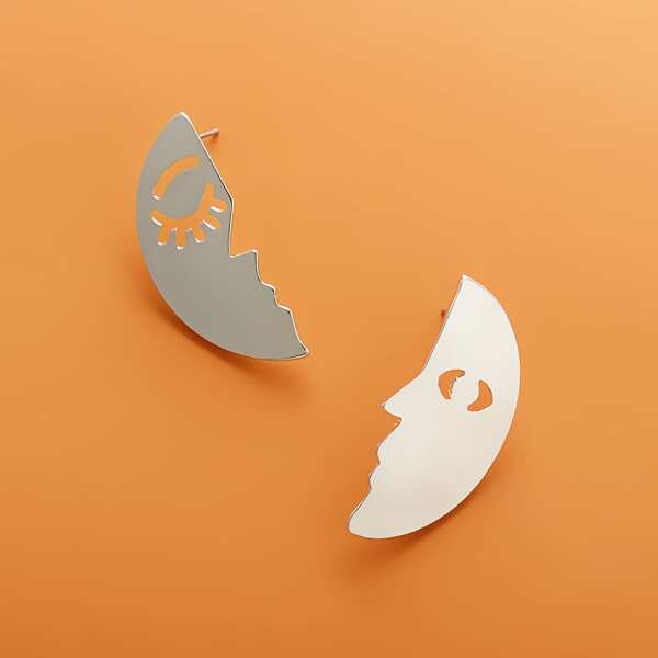 

Girls Figure Design Stud Earrings, Silver
