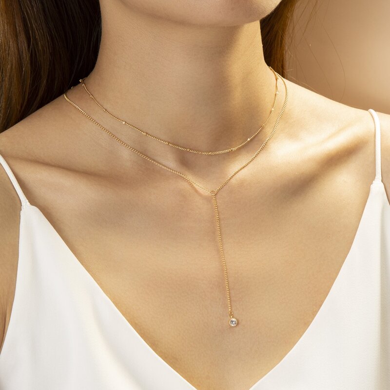 

Rhinestone Decor Layered Necklace, Gold
