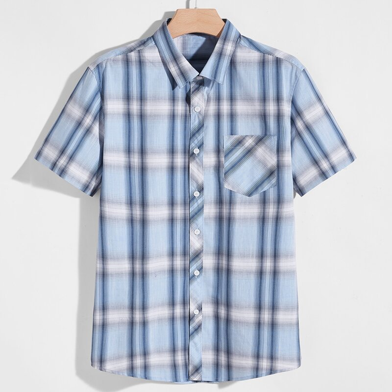 

Guys Plaid Print Pocket Front Shirt, Blue
