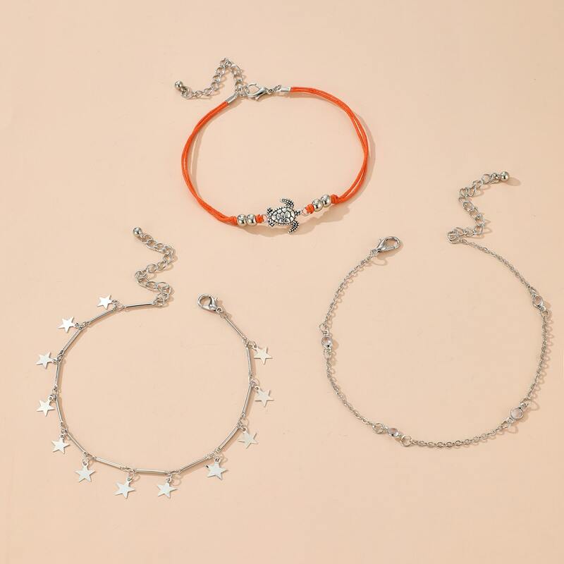 

3pcs Star Charm Anklet, Multicolor