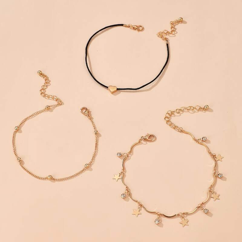 

3pcs Star Charm Anklet, Gold