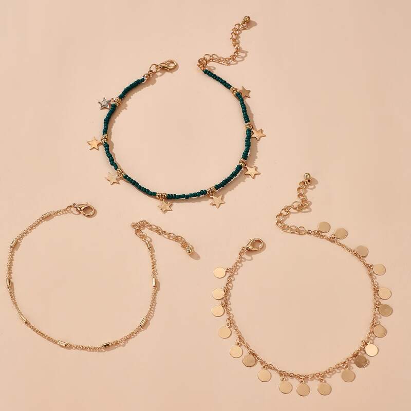 

3pcs Star Charm Anklet, Gold