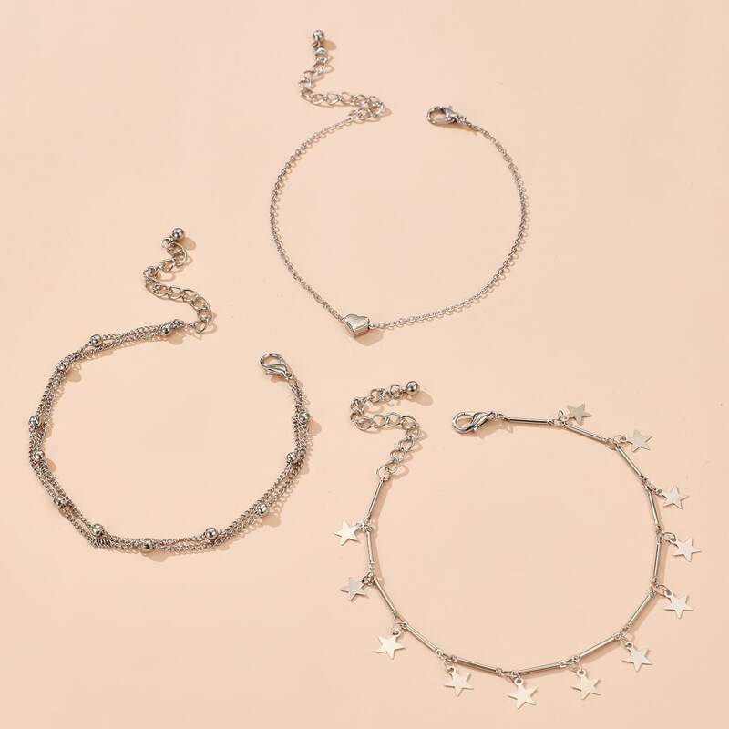 

3pcs Star Tassel Anklet, Gold