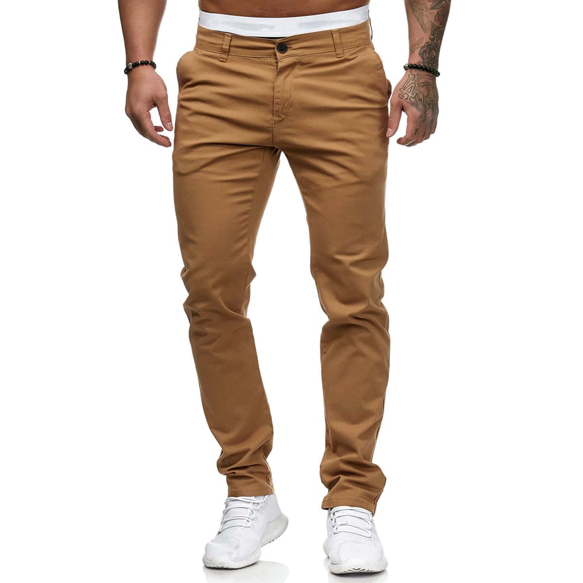 

Men Solid Straight Leg Pants, Camel