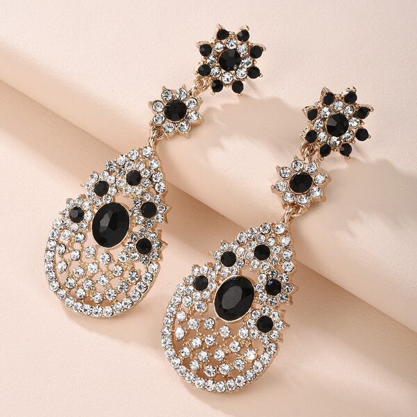 

Rhinestone Water Drop Earrings, Black