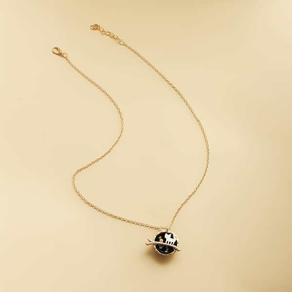 

Girls Cat Pattern Necklace, Black