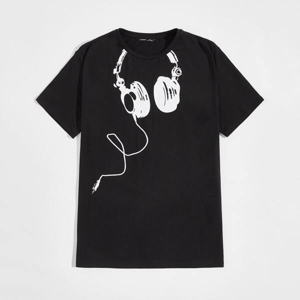 

Men Headset Print Tee, Black