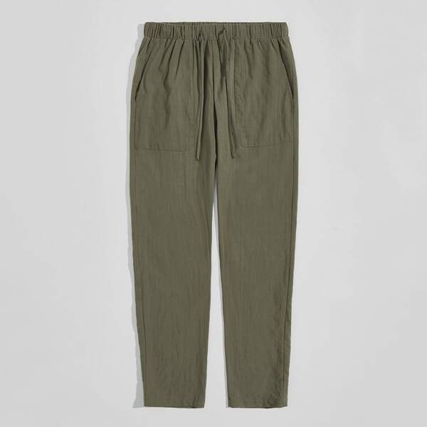 

Men Pocket Patched Solid Pants, Army green