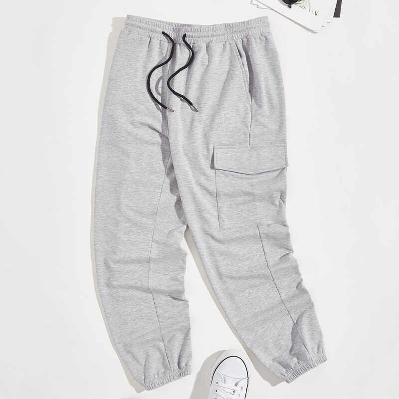 

Guys Flap Pocket Drawstring Waist Sweatpants, Light grey