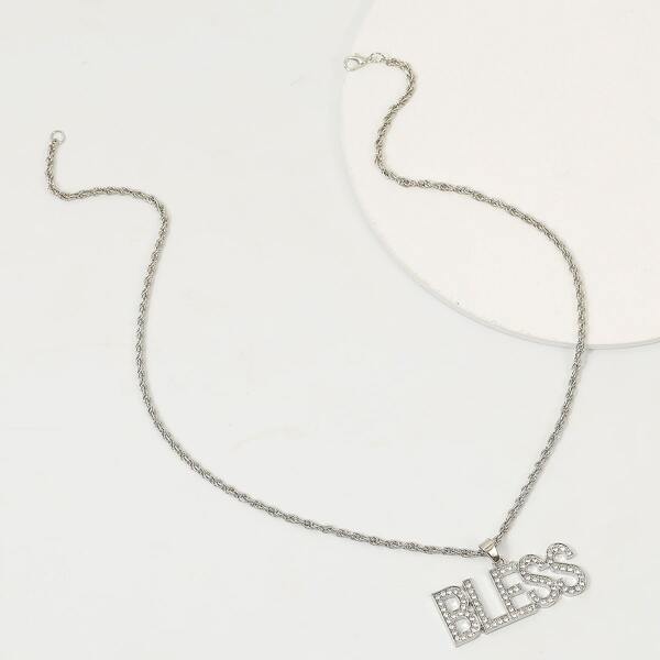 

Rhinestone Letter Charm Necklace, Silver
