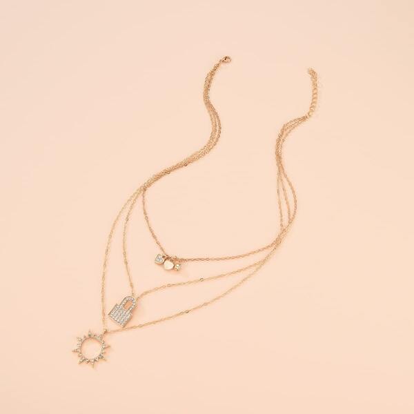 

Lock Charm Layered Necklace, Gold