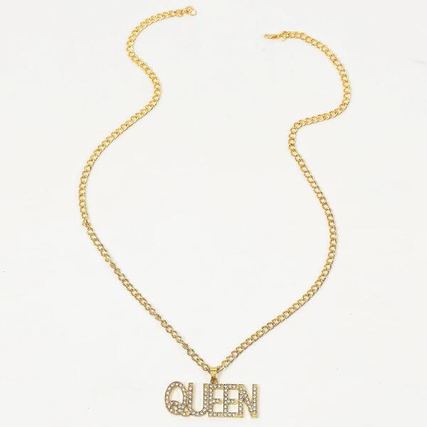 

Rhinestone Letter Charm Necklace, Gold