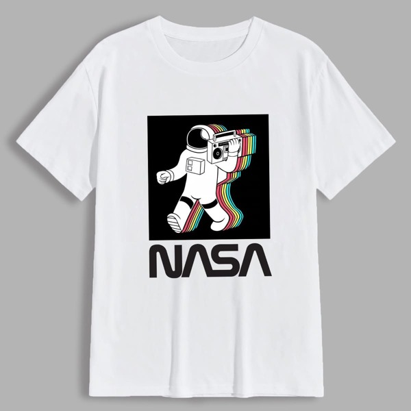 

Men Astronaut And Letter Graphic Tee, White