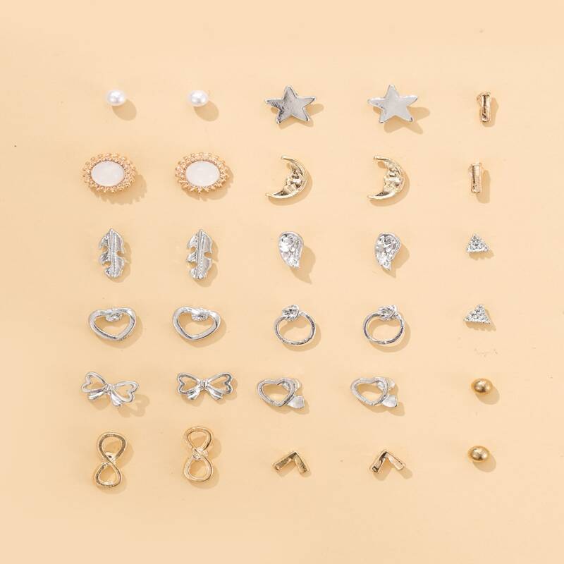 

15pairs Star Shaped Stud Earrings, Multicolor