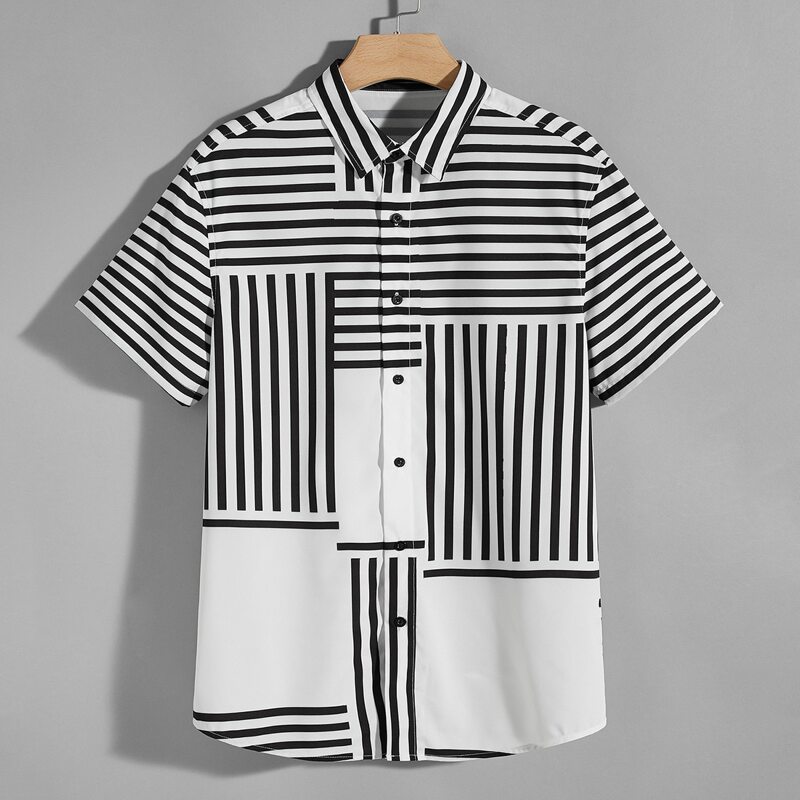 

Guys Short Sleeve Striped Shirt, Black and white