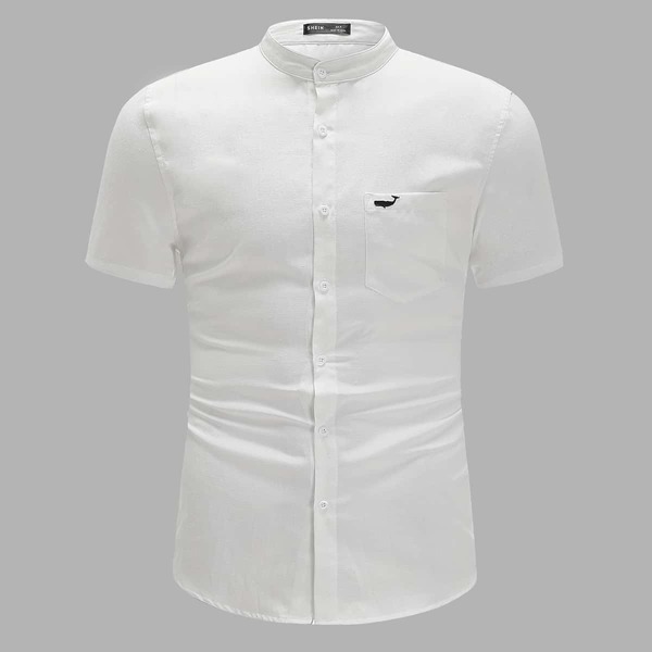

Men Pocket Front Embroidered Detail Shirt, White