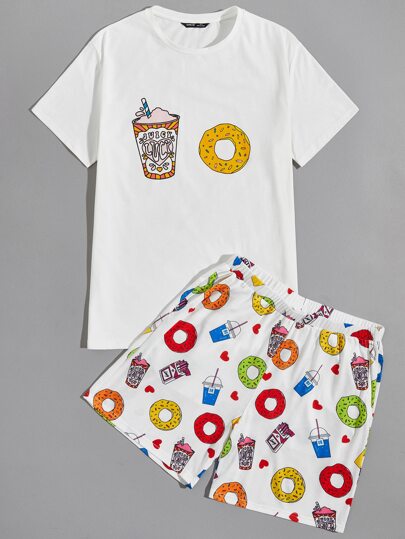 Guys Food Print Top & Shorts PJ Set