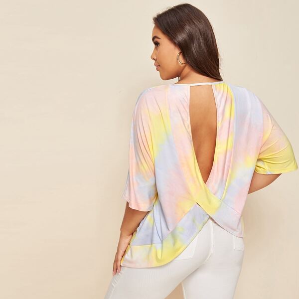 

Plus Tie Dye Cut Out Back Tee, Multicolor
