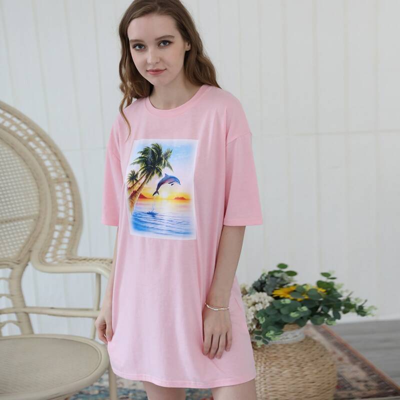 

Tropical Pink Tee Dress, Baby pink