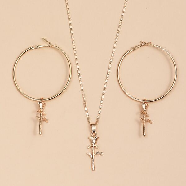 

3pcs Rose Decor Jewelry Set, Gold